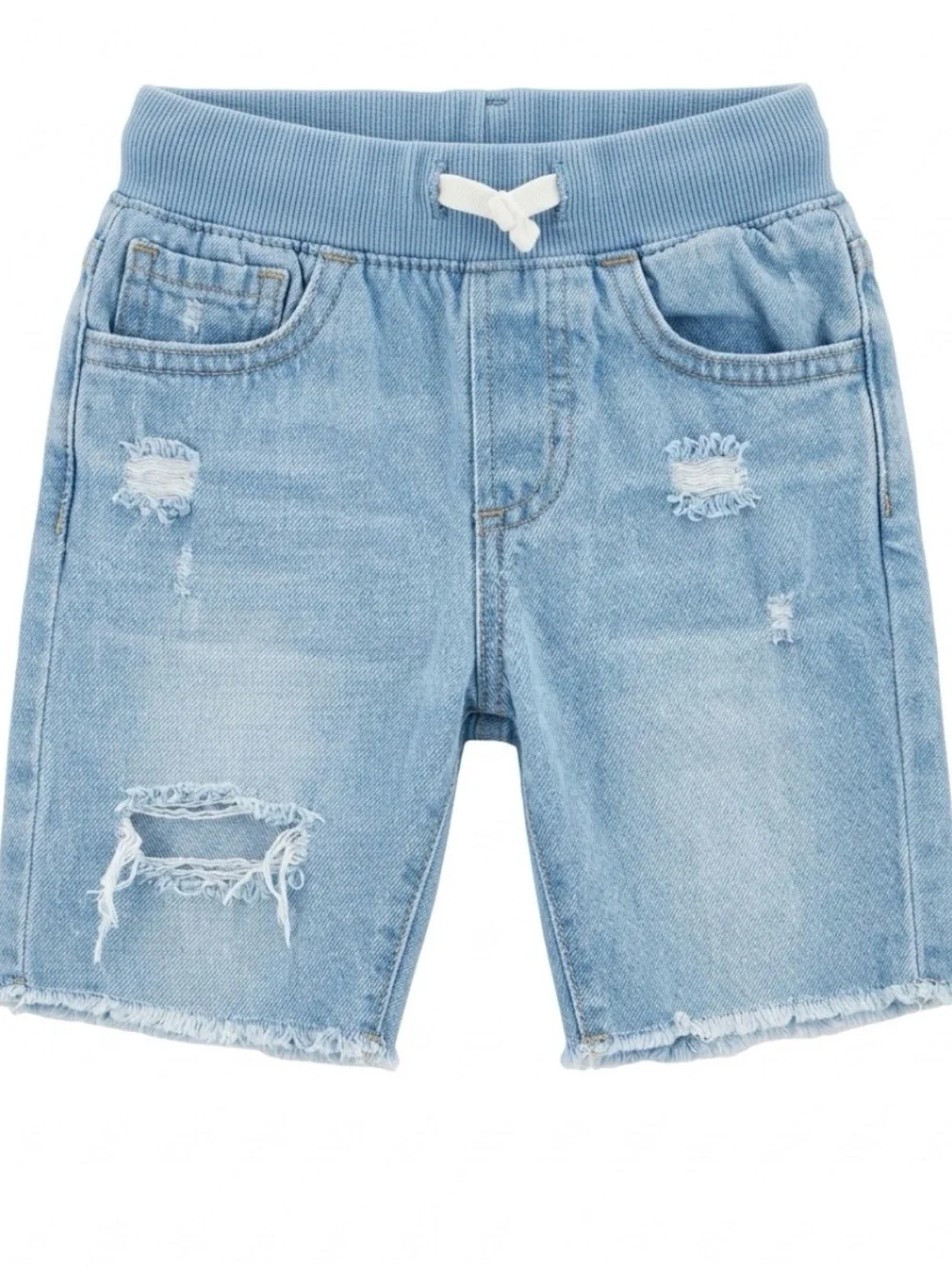 GAP Light Blue Distressed Knit-Waist Kids Denim Shorts